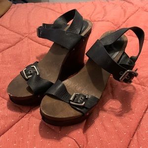Leather High Wedge Sandals
